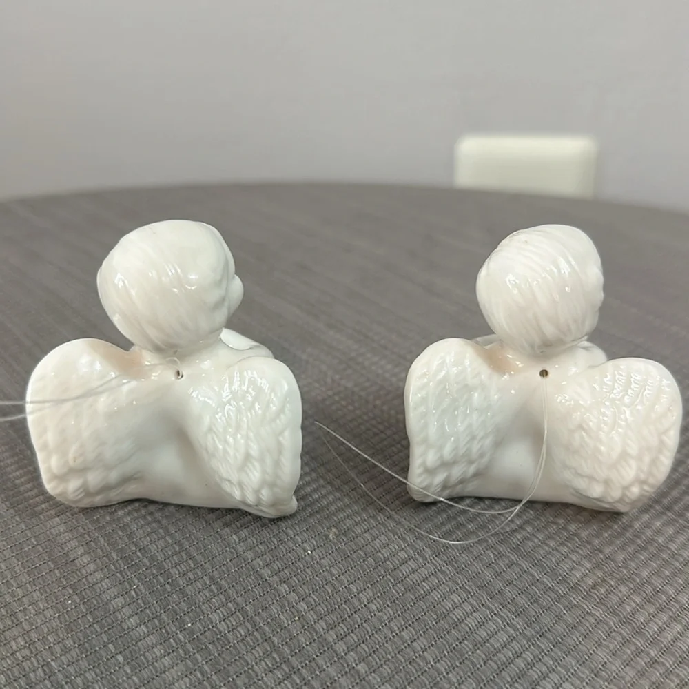 Set of 2 White Ceramic Angels -Vintage Decor